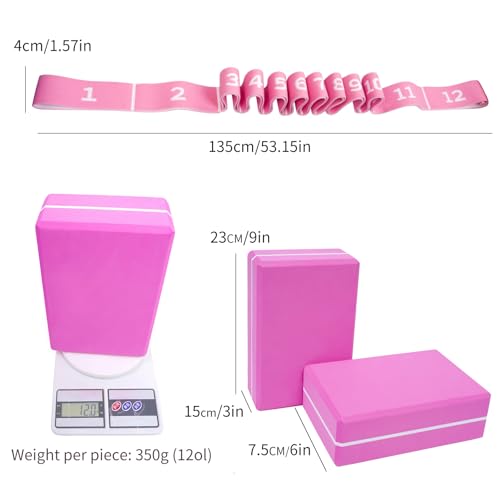 Yoga Blocks 2 Pack with Elastic Stretch Band & Bag – High Density Foam Yoga Blocks for Stability, Deep Stretching & Balance, 12-Loop Resistance Strap for Yoga, Pilates, Dance & Flexibility Training - view 3