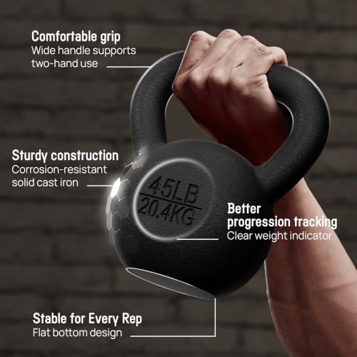 Cast Iron Kettlebell, 5-80 Lb Solid One-Piece Design - view 4