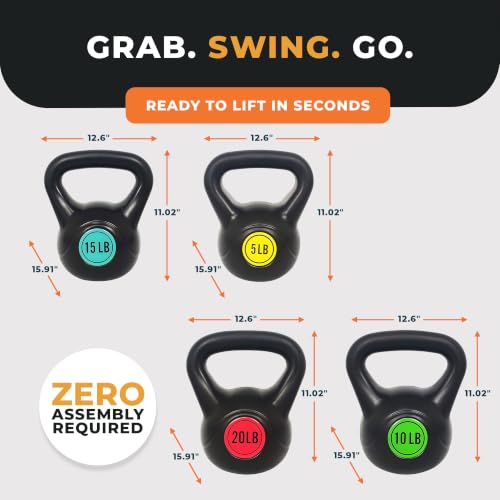 Vinyl Kettlebell Set, 30/45/50/75 Pound Options – Cement-Filled Strength Training Weights with Ergonomic Grip and Color Coding for Full Body Fitness at Home or Gym - view 3
