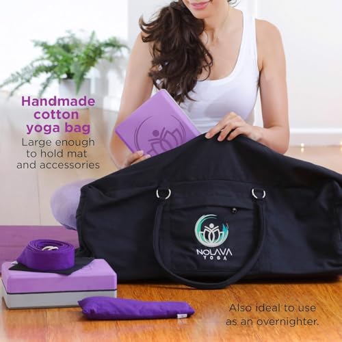 Nolava Yoga Mat with Bag – 72 x 24 inch, 1/4 inch Thick Non-Slip Mat – Includes Slap Band, Black Zippered Carry Tote with Mat Sleeve & Inner Pocket – For Yoga, Pilates, Home or Studio. - view 3