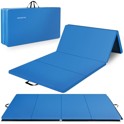 10x4 Feet 4-Panel Folding Gymnastics Mat – 2-Inch Thick Pad with Vinyl Surface and Carrying Handles for Tumbling, Yoga, Pilates, Home Workouts, and Martial Arts