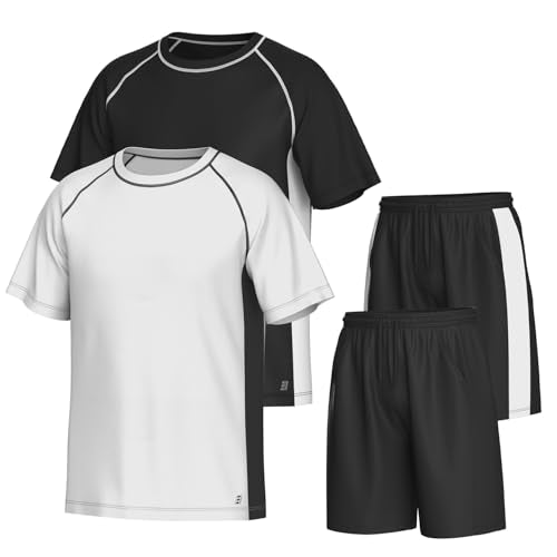Men's Gym Clothes Set With 2 Workout Shirts & 2 Shorts, 4-Piece
