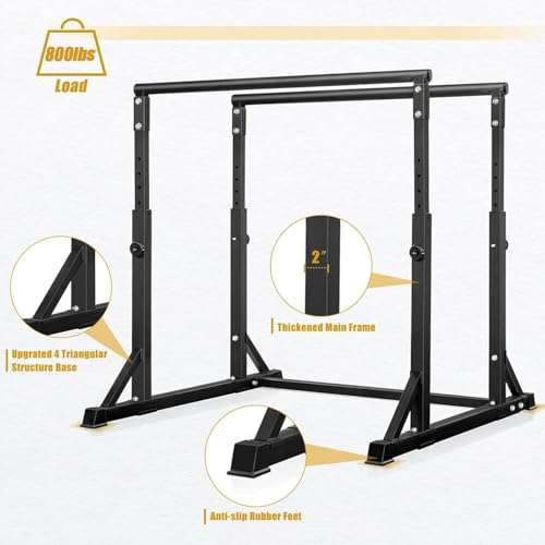 Dip Bar, Heavy Duty Dip Station with 7 Height Levels, 800lbs Adjustable Parallel Bars for Tricep Dips Pull-Ups L-Sits Calisthenics Exercises Strength Training for Home Gym Outdoor - view 4