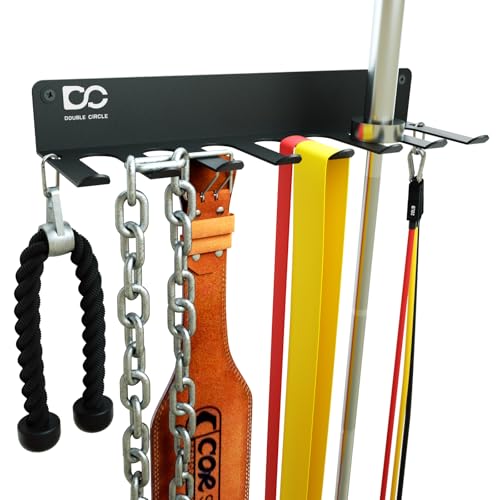 Gym Equipment Storage Rack - Multi Purpose Gym Equipment Wall Rack Hanger for Pro Home Gym Storage for Exercise Bands, Barbell Bar, Jump Ropes, Chains, Lifting Belts (17" - Hooks)