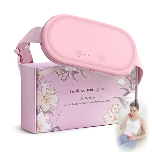 Portable Electric Heating Pad for Period Cramps, Menstrual Heating Pads with 4 Heat Levels and 4 Vibrating Modes for Women Stomach Pain Relief- White