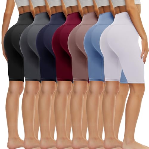 7 Pack Biker Shorts for Women - 5''/8''/3'' High Waisted Workout Tummy Control Spandex Gym Shorts for Yoga Athletic