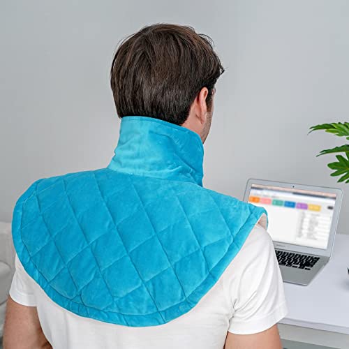 Electric Heating Pad for Neck and Shoulders, Shoulder Heating Pads, Weighted Neck Heating Pad for Pain Relief, 6 Heat Settings Far Infrared Heated Pad with Auto Off (Blue L) - view 5