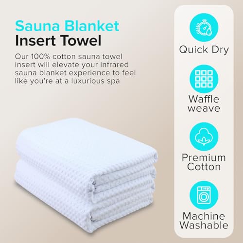 Sauna Blanket Insert Towel - 2 Pack Soft White Cotton Waffle - Comfortable and Easy Home Sessions Minimal Cleanup - Super Absorbent Sauna Towel - view 2