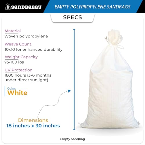 Sandbags for Flooding - Size: 18" x 30" - Color: White - Sand Bag - Flood Water Barrier - Water Curb - Tent Sandbags - Store Bags (25 Bags) - view 3