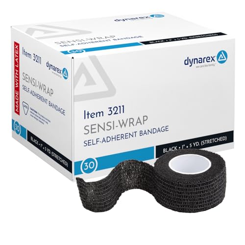 Sensi-Wrap Self-Adherent Bandage Rolls, Black, 30 Count, 1" x 5 yds