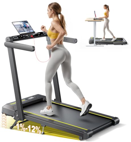 Walking Pad Treadmill with 12% Incline, 4 in 1 Foldable Treadmill with Handle Bar for Home/Office, Under Desk Treadmills Portable Folding Walking Pad with App & Bluetooth Speaker, 0.6-10MPH