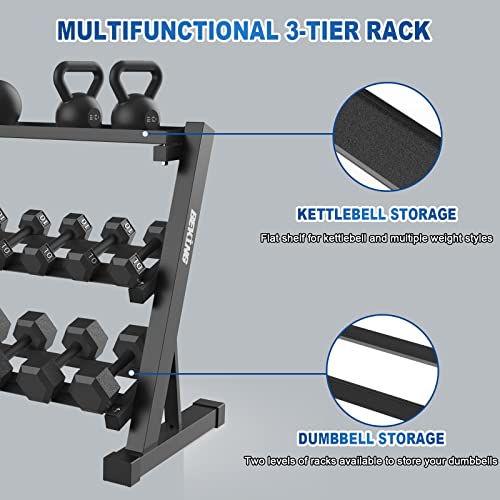 3 Tier Dumbbell Rack,1000LB Capacity Weight Storage Rack for Home Gym Fitness,Multifunctional Free Weight Organizer Stand for Dumbbells, Kettlebells,Compact Design Save Floor Space - view 3