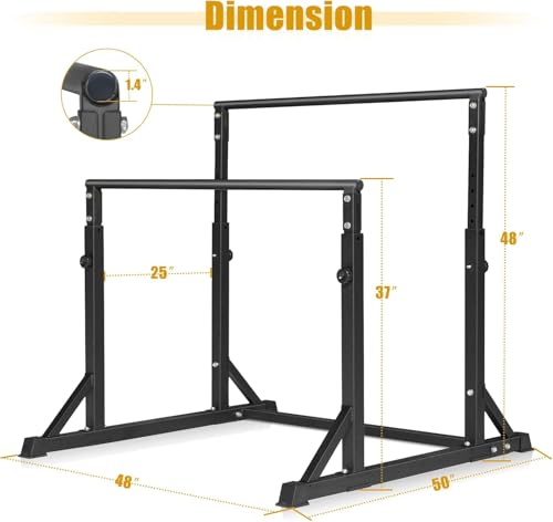 Dip Bar, Heavy Duty Dip Station with 7 Height Levels, 800lbs Adjustable Parallel Bars for Tricep Dips Pull-Ups L-Sits Calisthenics Exercises Strength Training for Home Gym Outdoor - view 2