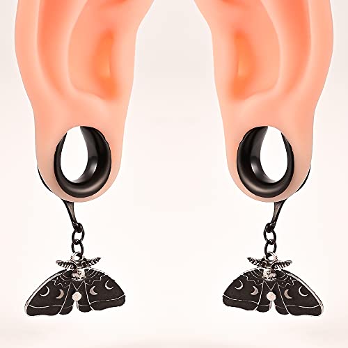2 PCS Ear Gauges Saddle Black Butterfly Dangle Ear Tunnels Hypoallergenic 316 Stainless Steel Ear Hangers Plugs Piercing Body Jewelry - view 3