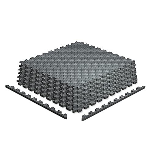 Home Gym Flooring Tiles - Interlocking Floor Mats for Exercise Equipment, Weight Training, Martial Arts - Non-Slip, Noise-Dampening EVA Foam Squares - 6-Pack 24x24x0.5-Inch Pads