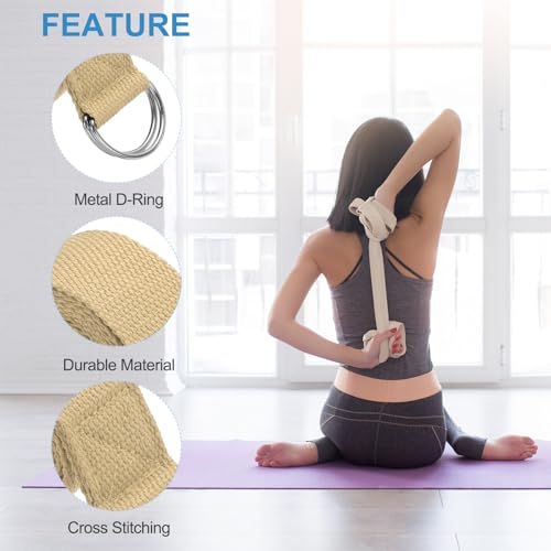 Yoga Strap for Stretching, Cotton Yoga Belt with Adjustable Metal D-Ring Buckle Stretch Band for Fitness Pilates - view 3