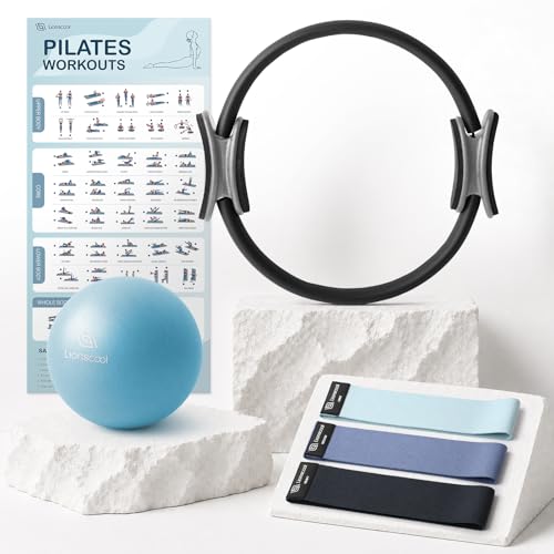 Pilates Ring Set 14" Magic Circle, 9" Mini Ball, Resistance Bands
