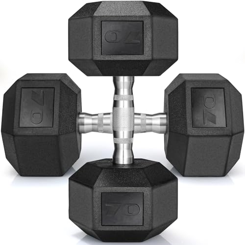 Rubber Coated Cast Iron Hex Dumbbell Set of 2, 30-85lb Free Weights