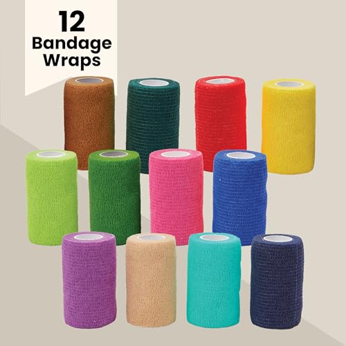 Cohesive Bandage Vet Wrap Rolls - Sprain & Strain Support Elastic Bandage & Vet Wrap for Dogs & Horses - Self-Adherent Dog Wound Care Tape - First Aid & Sports Tape - 12 Count, 4 in x 5 yd - view 4