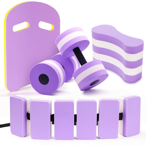 5 Pieces Water Aerobics Set, Aquatic Exercise Set Pool Fitness Equipment with Foam Dumbbell, Swim Kickboard, Pull Buoy, Aquatic Swim Belt for Water Workout