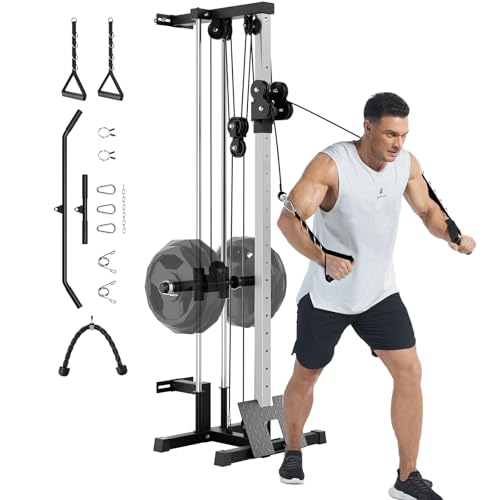 Wall Mount Cable Machine with 19 Positions Dual Pulley System, Attachments