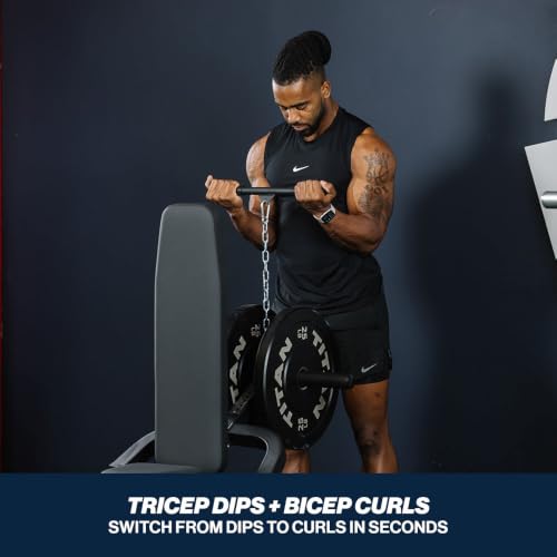 Titan Fitness Seated Dip Machine, Plate Loaded Dip Machine Rated 200 LB, Seated Triceps Dip Machine, Adjustable Padded Seat Backrest, Doubles as Bicep Curl Station - view 5