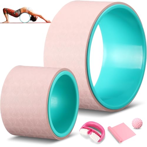 5-in-1 Pink Yoga Wheel Set Back Stretcher Kit with Foam Roller