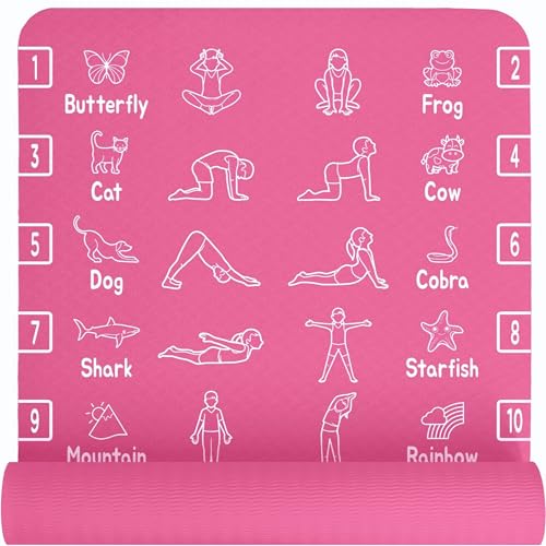 Kids Yoga Mat - Non-Slip Lightweight TPE Exercise Mat - Ideal for Boys & Girls (Ages 3-12), Toddlers & Children in Kindergarten, Preschool, School. PVC Free. 6mm Thick. Carry Strap