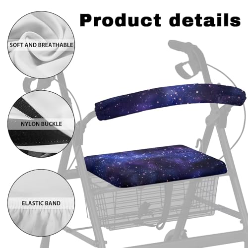 Galaxy Walker Seat Cover for Ladies Rollator Walker Accessories Universal Rollator Walker Seat and Backrest Covers Cute Walkers for Seniors with Seat Gift Covers Purple - view 5