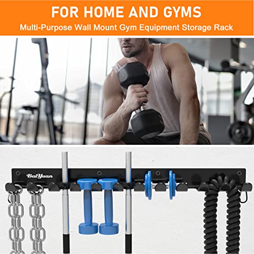 Home Gym Storage Rack - Multi-Purpose Heavy Duty Gym Rack Organizer, Wall Mount Barbell Rack Gym Equipment Hanger for Olympic Barbells, Resistance Bands, Jump Ropes, Row Handles, etc. (26", 12 Hook) - view 2