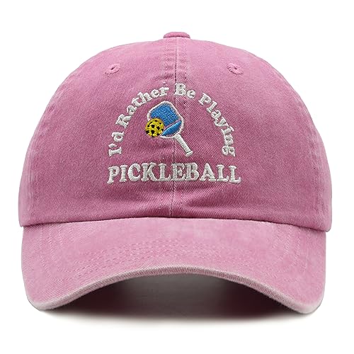 Pickleball Hat, I'd Rather Be Playing Pickleball Baseball Cap, Adjustable Washed Baseball Cap for Men Women