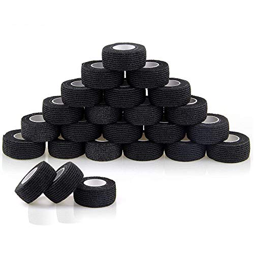 Self Adhesive Bandage Rolls Grip Cover Sensi Wrap Tape for Sports,Wrist,Ankle,Pets 5-Yards 24pcs (1 inch, Black)