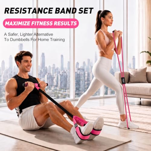 Resistance Bands with Handles Set, Leg/Core/ABS/Arm/Back/Hips Workout Equipment for Women, Portable Pedal Resistance Band & Figure 8 Resistance Bands, Exercise Bands for Pilates Yoga Stretching - view 2