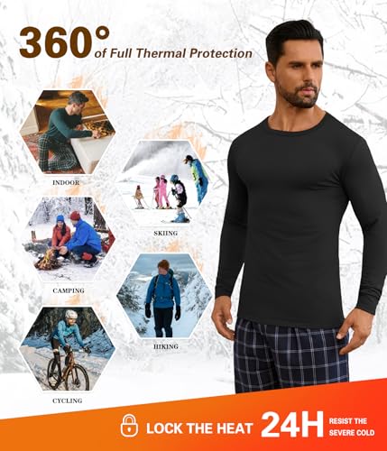 Men's Thermal Long Sleeve Shirts Fleece Lined High Stretch Thermal Underwear Tops Base Layer for Men Cold Weather Gear - view 6