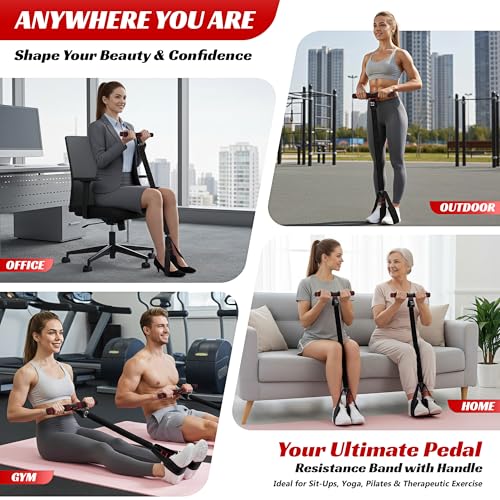 Multifunction Pedal Resistance Band with Handle, 50LBS Foot Pedal Resistance Bands for Core/ABS, Arm, Waist, Abdomen, Leg Workout, Portable Sit Up Exercise Equipment for Women - view 6