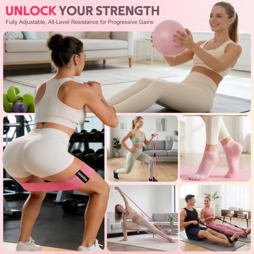 15 PCS Pilates Kit, Adjustable Pedal Resistance Band with Handle, Figure 8 Resistance Band for Exercise Women, At Home Workout Equipment Set with Yoga Ball & Booty Bands for Full Body Gym - view 2