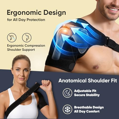 1 PC Shoulder Brace for Men and Women for Pain Relief - Shoulder Support & Compression Sleeve for Torn Rotator Cuff, AC Joint, Dislocation - Adjustable Design (Size S, 1) - view 3