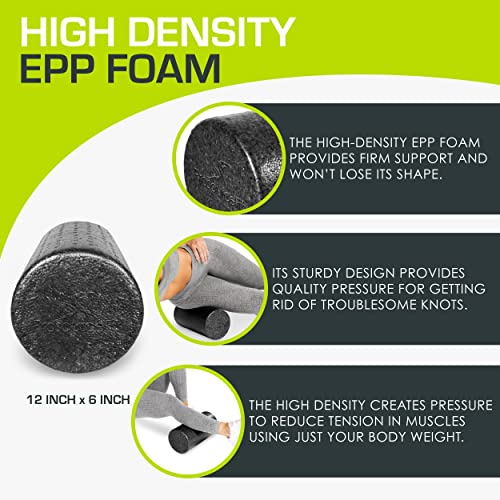 ProsourceFit High Density Foam Rollers 12 - inches long, Firm Full Body Athletic Massage Tool for Back Stretching, Yoga, Pilates, Post Workout Muscle Recuperation, Black - view 3