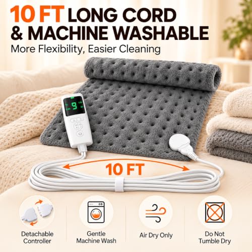 Heating Pad for Back, 17 x 33 in, 9 Heat Settings, 4 Timers, Gray - view 6
