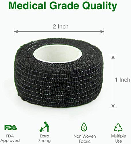 Self Adhesive Bandage Rolls Grip Cover Sensi Wrap Tape for Sports,Wrist,Ankle,Pets 5-Yards 24pcs (1 inch, Black) - view 2