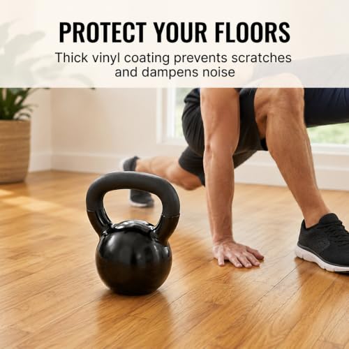Vinyl Coated Kettlebell Weights | Solid Cast Iron Kettle Bells for Strength Training, Core Workouts & Cardio | Home Gym Exercise Equipment for Men & Women | 5 lbs to 70 lbs - view 4