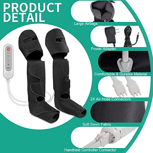 Full Leg Massager, Foot, Calf & Thigh Massage Machine- 3 Intensities 3 Modes Air Compression Therapy Device Help for Elderly Pain Relief, Swelling, RLS, Edema, 2 Extensions for Bigger Calf - view 5