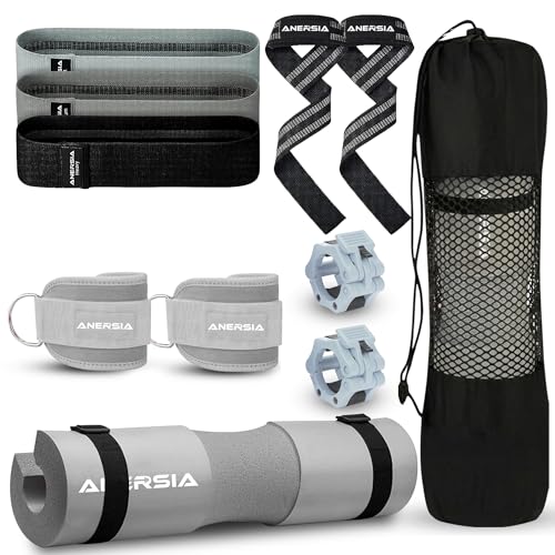 10 in 1 Barbell Pad Set for Squats & Hip Thrust – Barbell Pad with Resistance Bands, Lifting Straps, Ankle Straps & Barbell Clamps – Weightlifting Accessories Kit for Home Gym