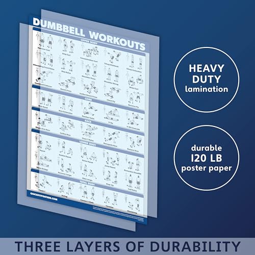 QuickFit 3 x Dumbbell Training Charts + Kettlebell Exercises + Body Weight Routine Poster - view 3