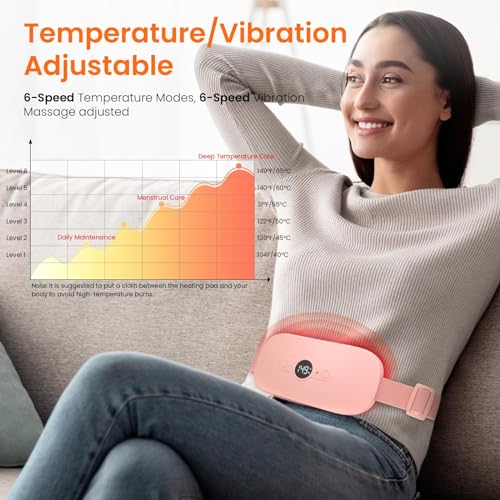 Heating Pad for Period Cramps, Portable Electric Cordless Menstrual Heating Pad Rechargeable with 6 Heat Levels and 6 Massage Modes, Self Care Gifts for Women Teen Girls, Pink - view 4