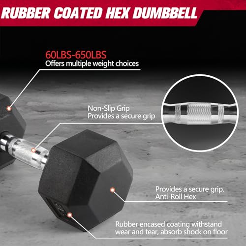 Rubber Coated Hex Dumbbell Weights Set for Home Gym - view 5
