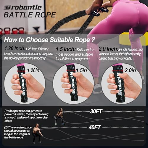 Battle Rope 1.5 Inch Diameter,Black 30FT Exercise Workout Ropes for Home Gym Heavy Weighted Training Rope for Working Out - view 4