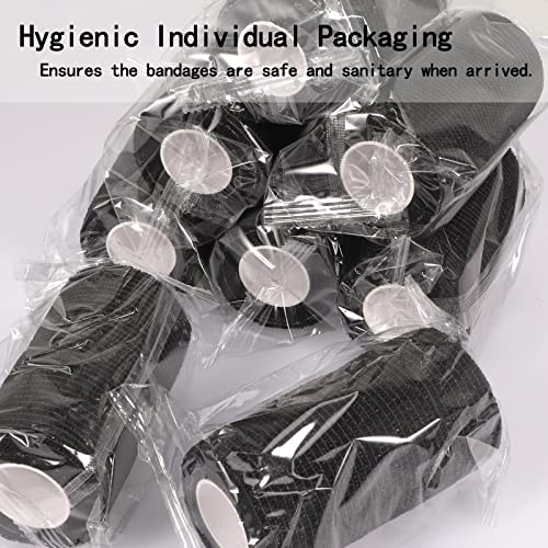 24 Pack Self Adherent Cohesive Bandage Wrap, 4” x 5 Yards Elastic Grip Tape Black Vet Wrap for Dogs, Athletic Bandages Wrap for First Aid Medical, Sports, Ankle, Wrist Sprains - view 2
