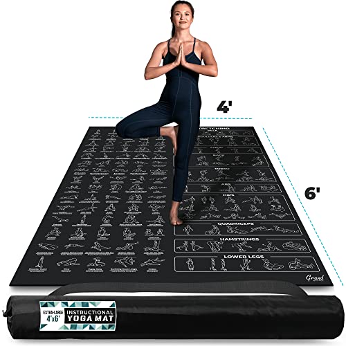Extra-Large Instructional Yoga Mat with Poses Printed On It - 3X Bigger & 2X Wider than Regular Workout Mats - 150 Illustrated Yoga Poses and Stretches - Wide, Non-Slip, Barefoot Exercise Mat