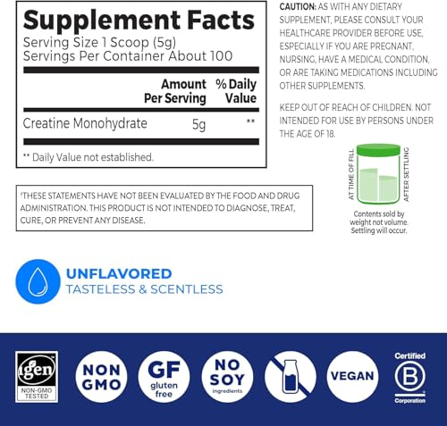 Creatine Monohydrate Powder 17.64 Oz (100 Servings) & Organic Vegan Protein Powder Vanilla 2.01lb Bundle - Muscle Growth & Recovery Support - view 2